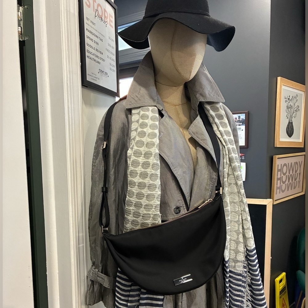 Kate Spade black nylon crossbody with seatbelt strap